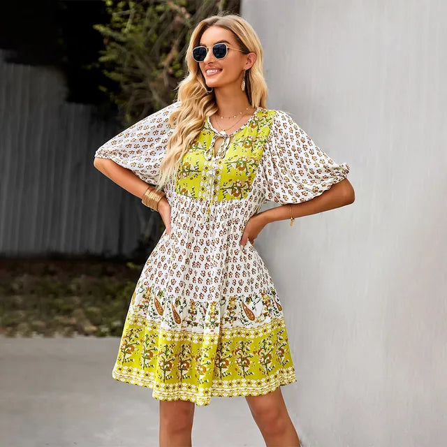 Sunflower Breeze - Gelbes Boho-Sommerkleid