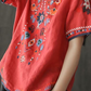 Luisa - Rotes Tunika-Shirt mit Ethno-Stickerei