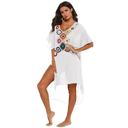 Weißes Boho-Kaftan-Kleid - Nadia