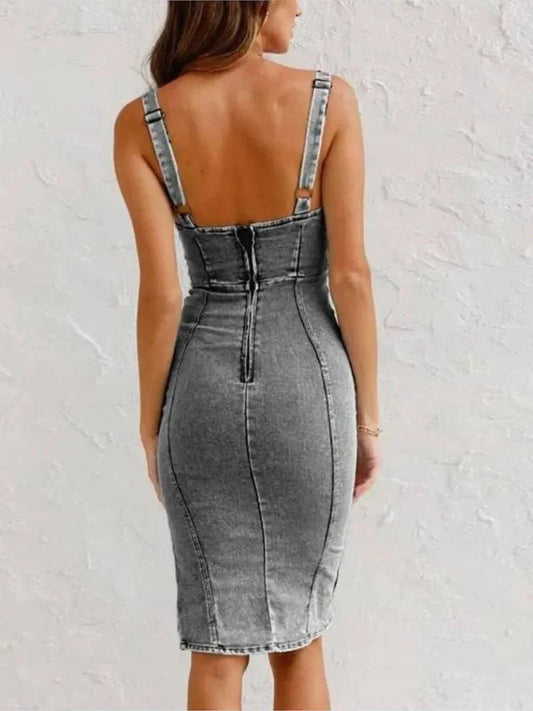 Bianca - Graue Denim-Schnürkleid