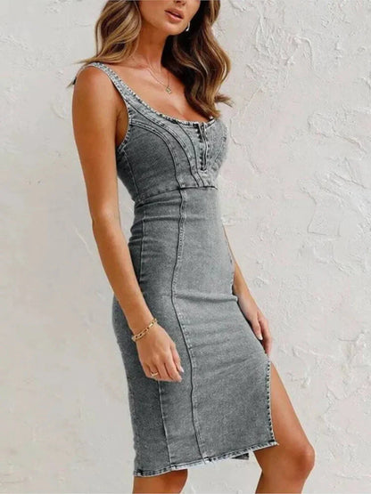 Bianca - Graue Denim-Schnürkleid