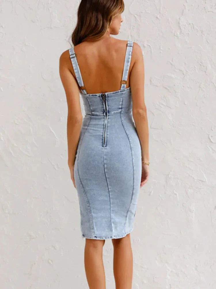 Bianca - Graue Denim-Schnürkleid