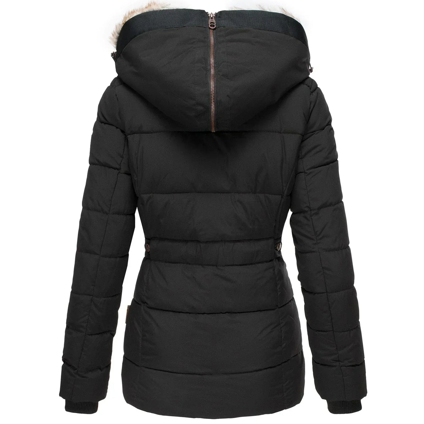 Elegante Winterjacke mit Fellfutter Damen – Schwarz