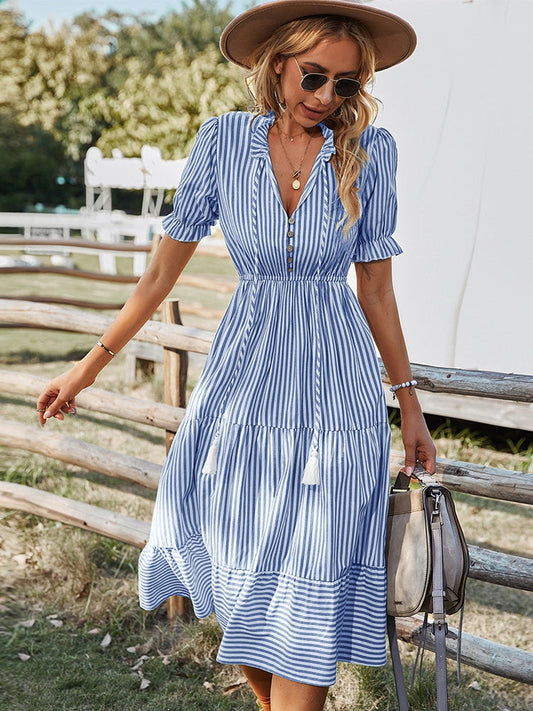 Sophie - Blau Gestreiftes Sommerkleid