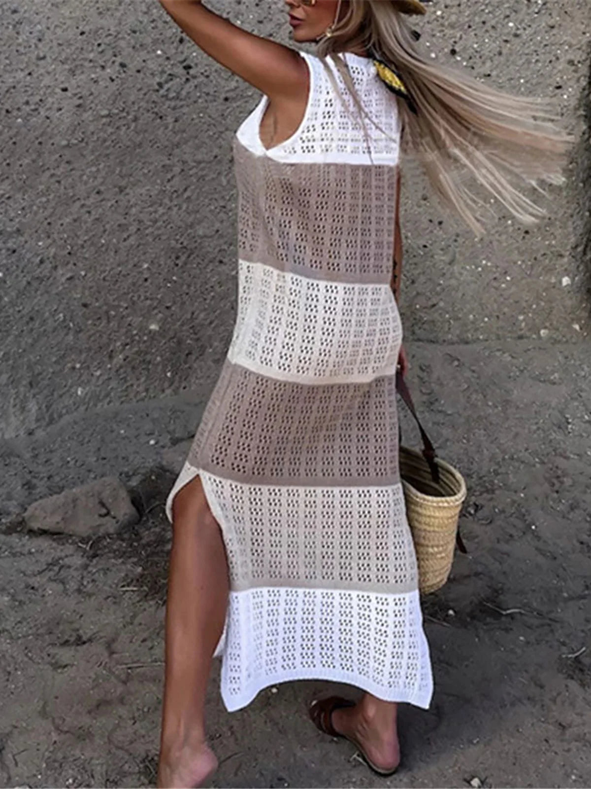 Weiß-beiges Häkel-Strandkleid - Amira