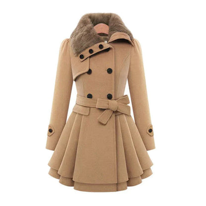 Eleganter Trenchcoat mit veganem Fell Beige – Amelie