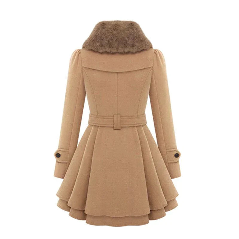 Eleganter Trenchcoat mit veganem Fell Beige – Amelie