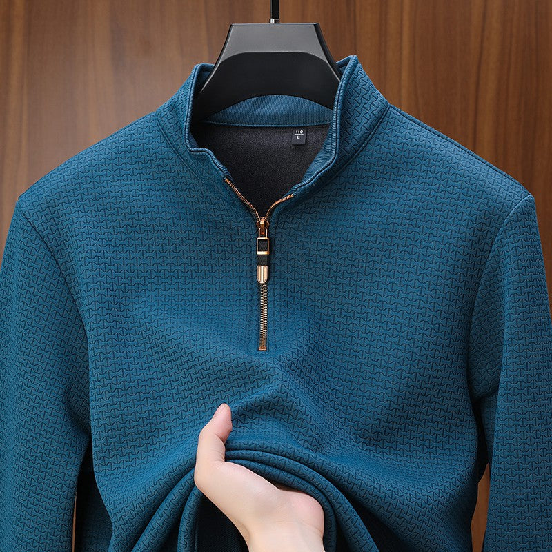 Grauer Seiden-Pullover mit Zipper - Elias