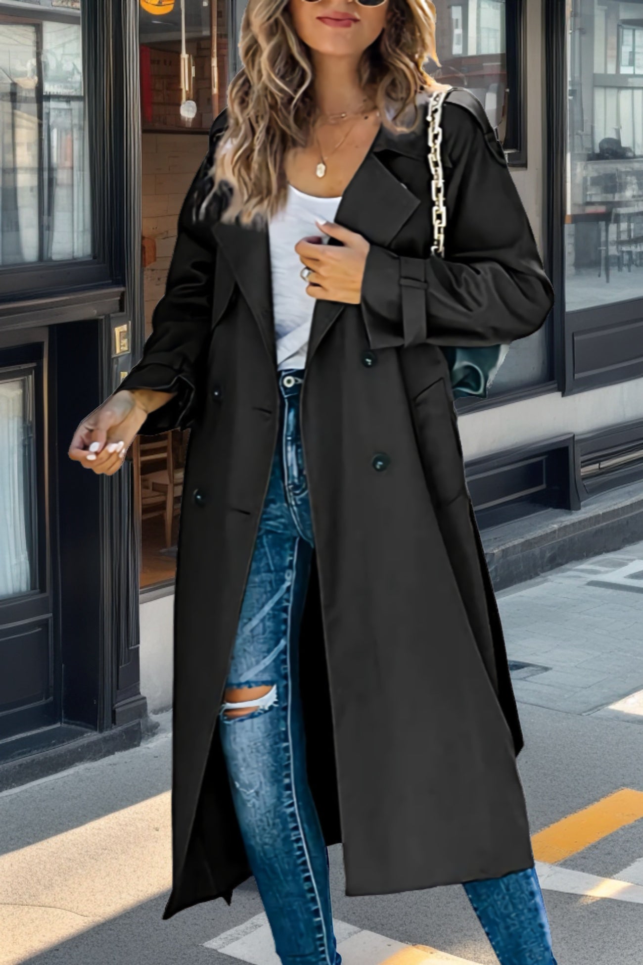 Zweireihiger Lange Trenchcoat Met Riem - Emily