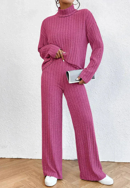 Set Fuchsia - Gestreifter Strickpullover mit passender Hose für Damen- Larissa