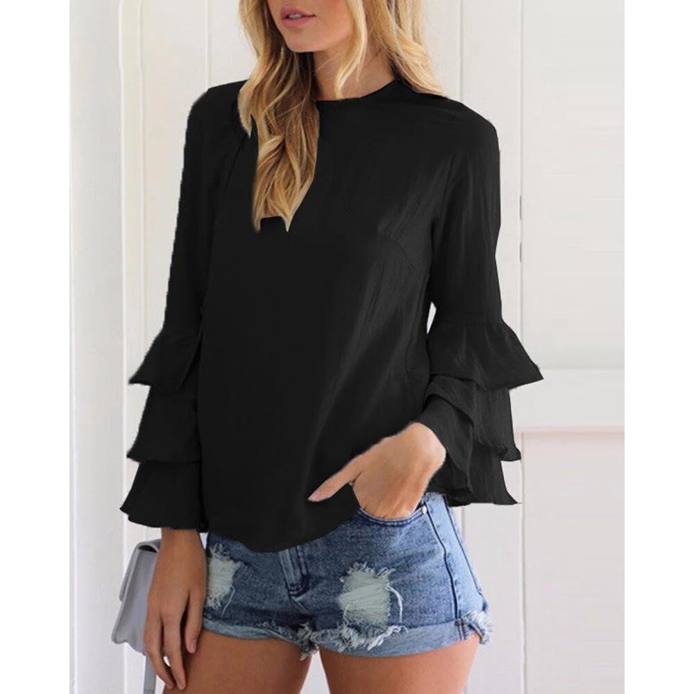 Sophie - Chic Taupe Ruffled Blouse