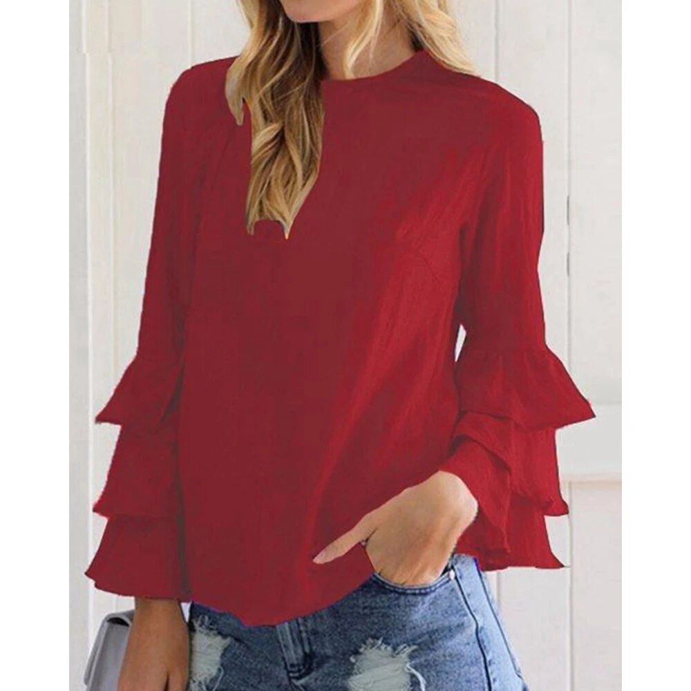 Sophie - Chic Taupe Ruffled Blouse