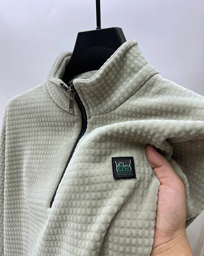 Premium alpaka-fleece-pullover mit halbem reißverschluss