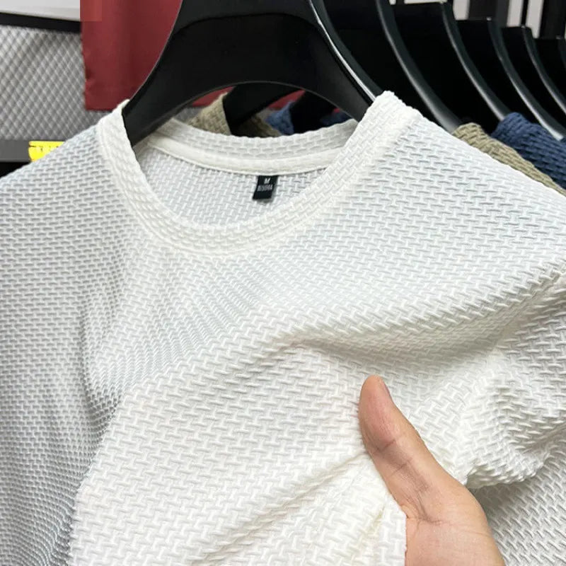 Olivgrünes Texturshirt mit Rundhalsausschnitt und Waffelmuster - Max