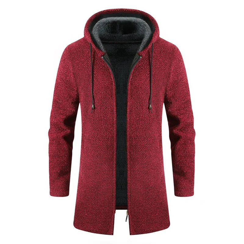 Winter-Fleece-Cardigan mit Kapuze Rot - Arvid