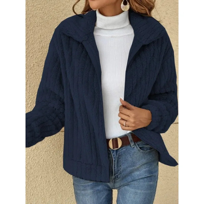 Damen Kurzjacke Plüsch Blau - Leona