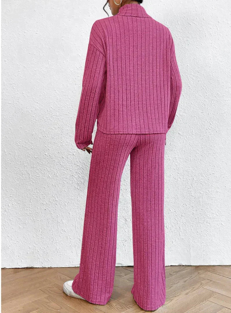 Set Fuchsia - Gestreifter Strickpullover mit passender Hose für Damen- Larissa