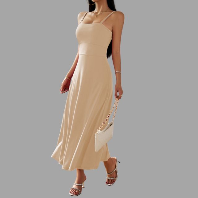 Julia - Beiges Midi-Schwingkleid