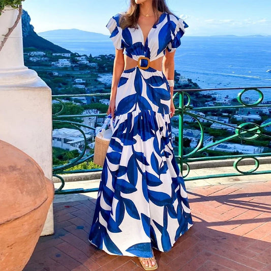 Blau-weißes Maxikleid - Camilla