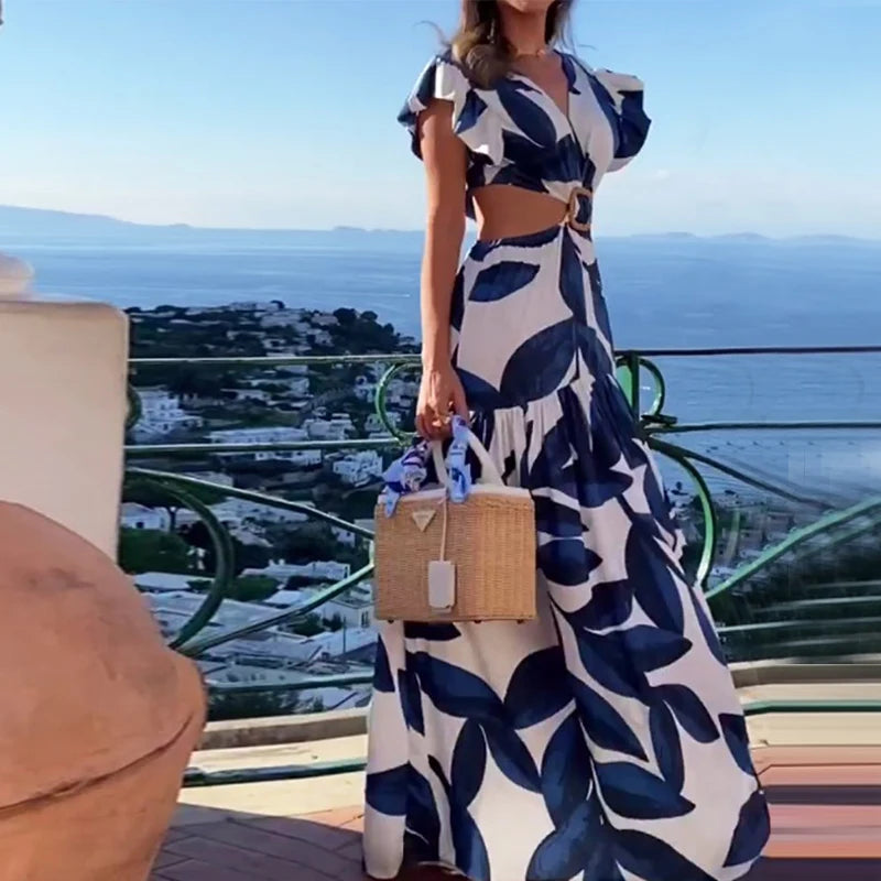 Blau-weißes Maxikleid - Camilla