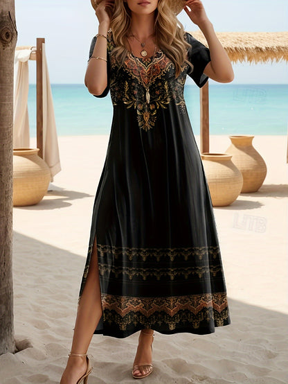 Schwarzes Boho Maxikleid - Alina