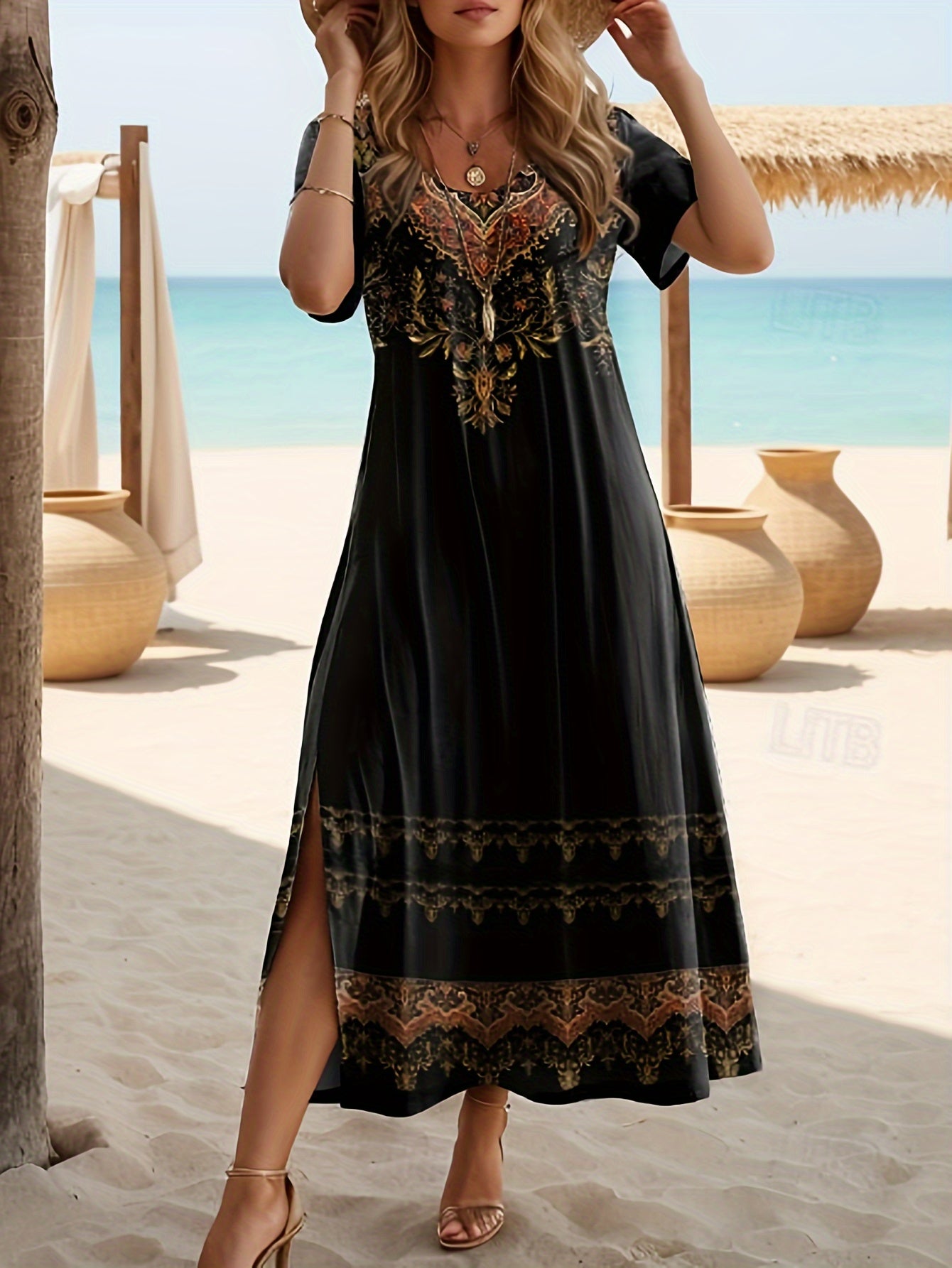 Schwarzes Boho Maxikleid - Alina