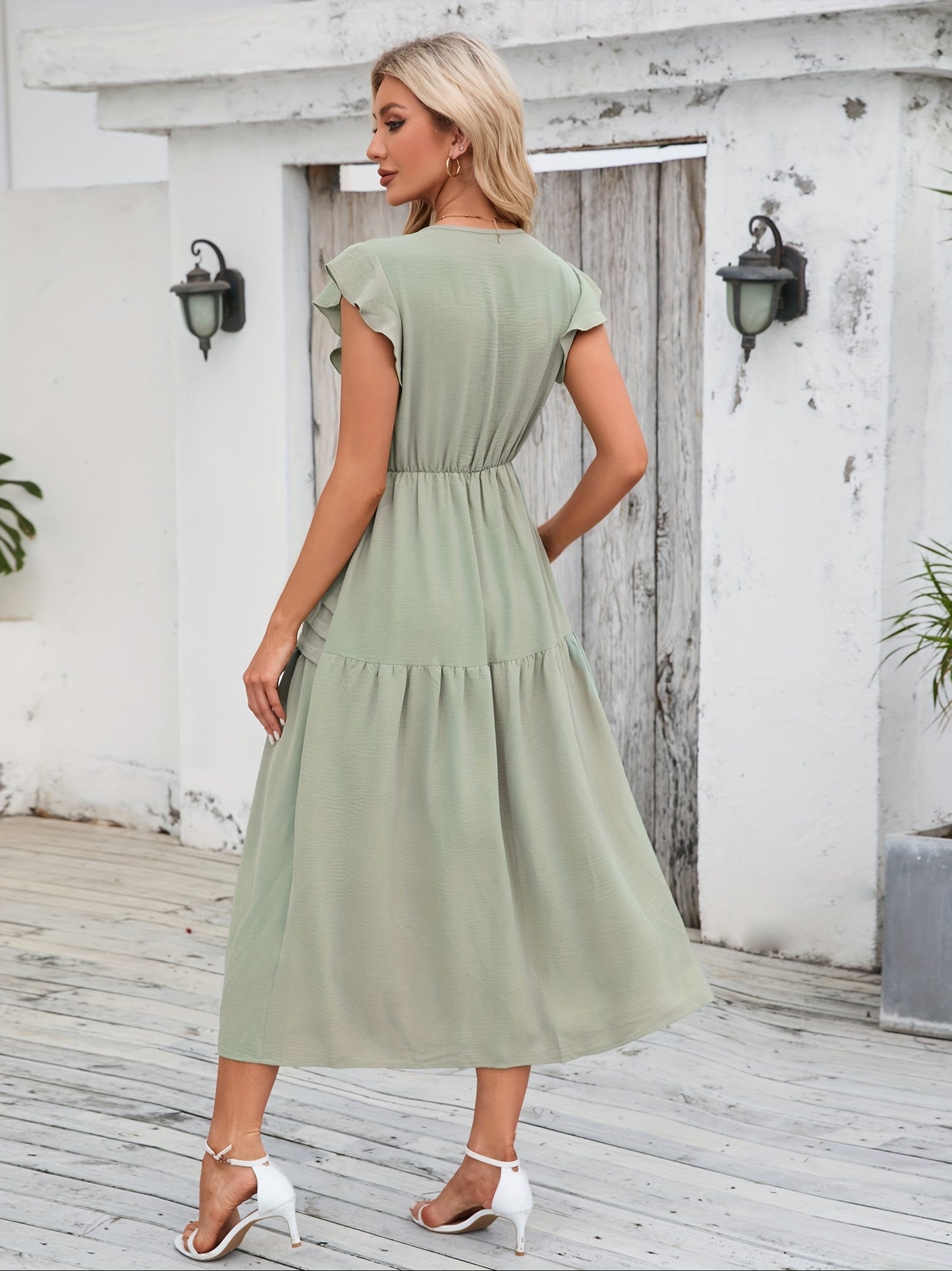 Salbeigrünes Midi-Sommerkleid - Emma