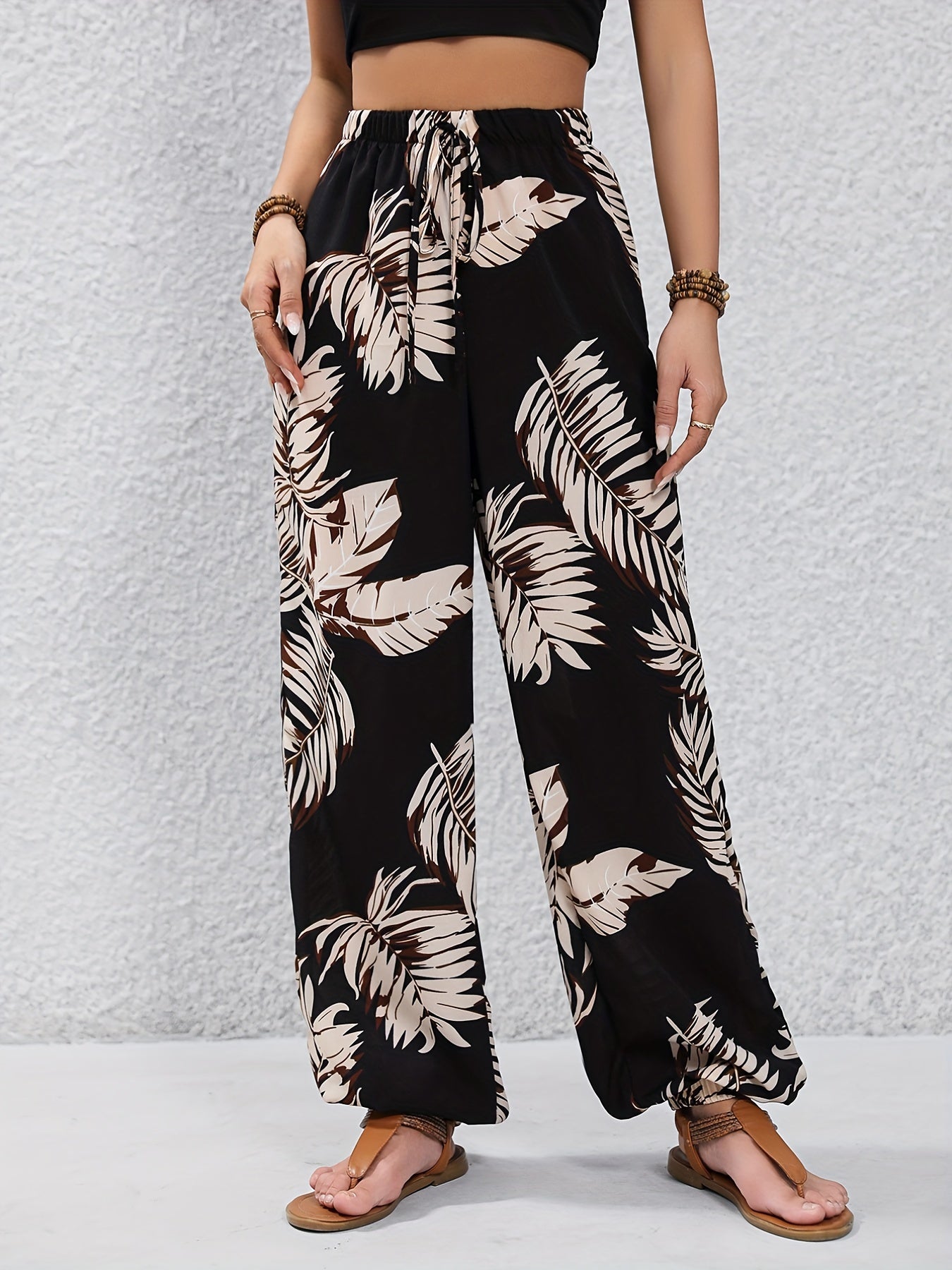 Schwarze Palmen-Print-Hose - Mia