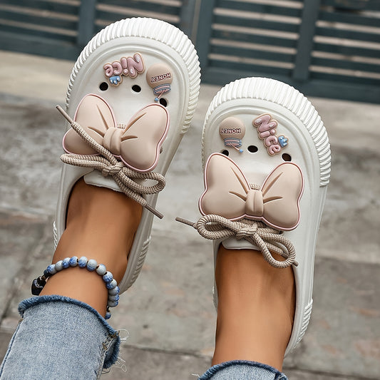 Beige Clogs mit Schleifenakzent - Lily