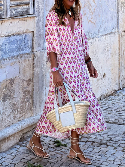 Pink-Weißes Maxikleid mit Muster - Karina