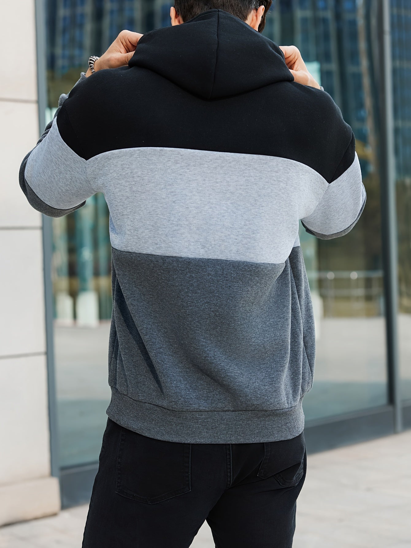 Schwarz-Grauer Colorblock Hoodie - Jonas