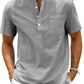 Leinen-Henley-Shirt mit Knopfleiste - Schwarz