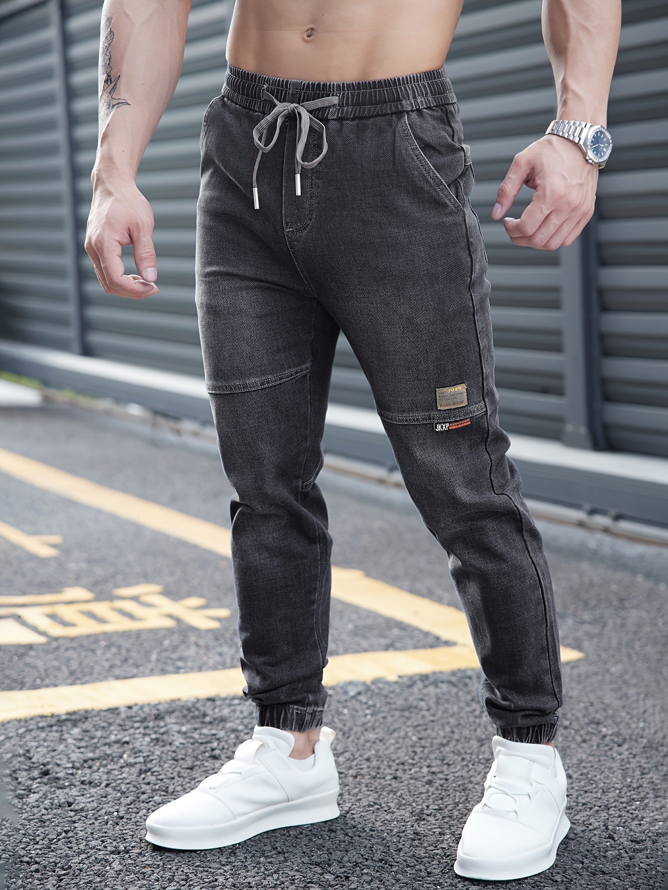 Dunkelblaue Jogger-Jeans mit Kordelzug - Tim