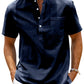 Leinen-Henley-Shirt mit Knopfleiste - Schwarz