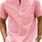 Leinen-Henley-Shirt mit Knopfleiste - Schwarz