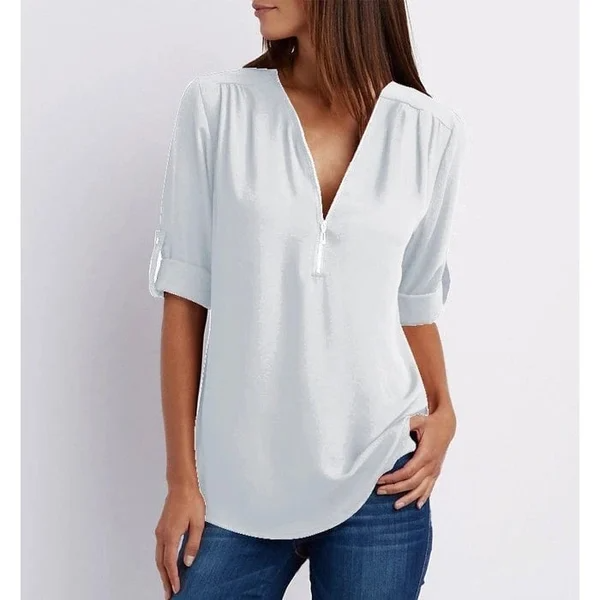 Elegante V-Ausschnitt Bluse – Vielseitig & Chic