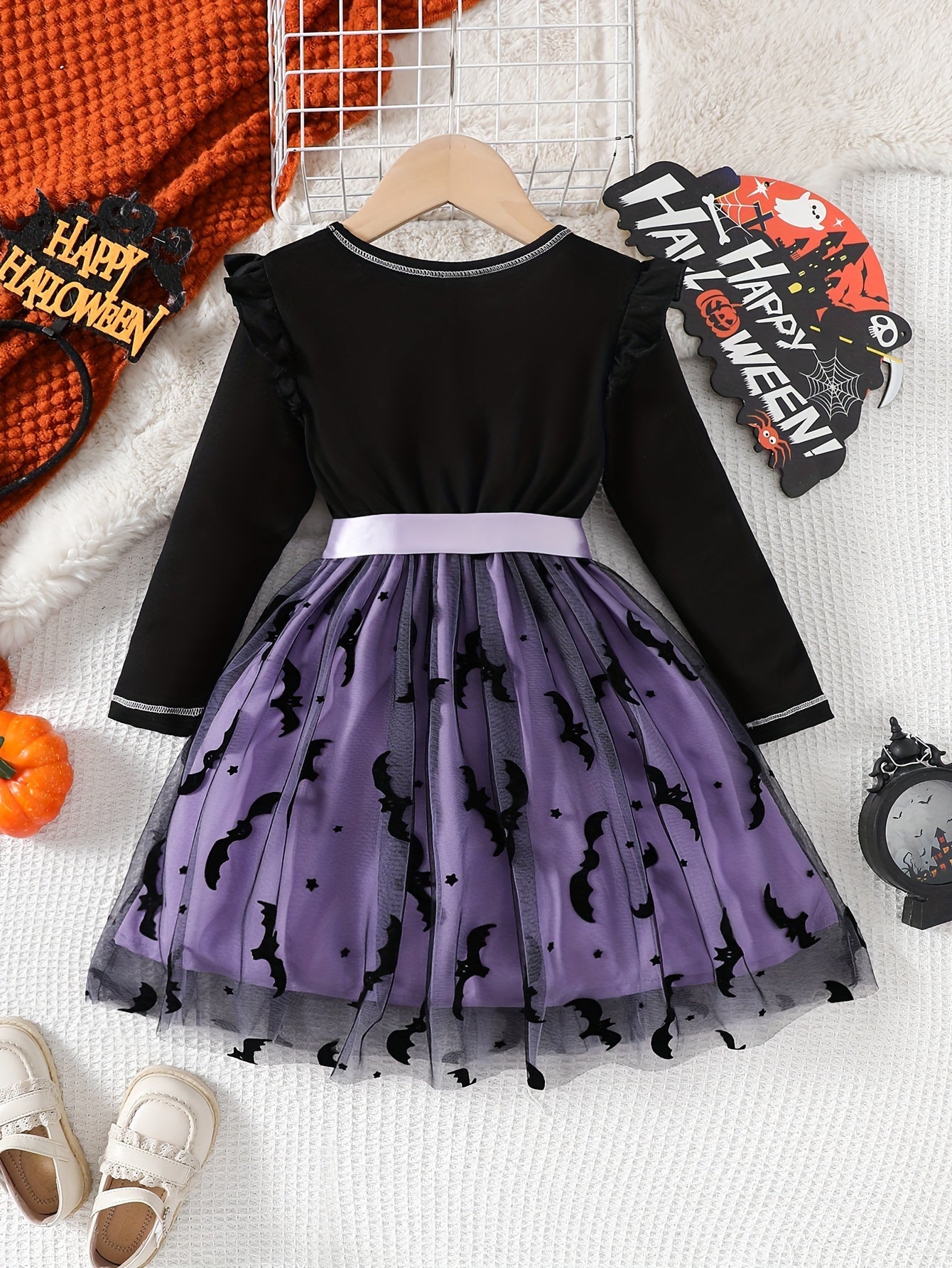 Halloween-Kleid Schwarz-Lila - Gruseliges Mädchenkostüm