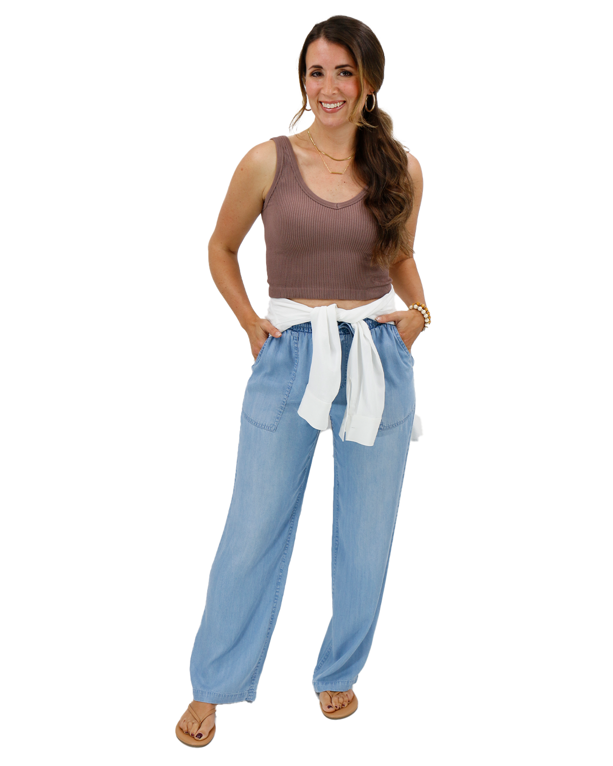 Aria - Chambray Leinenhose mit Kordelzug