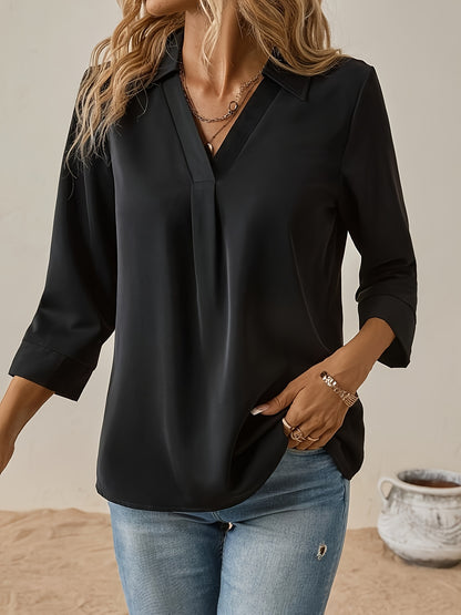 Schwarze Bluse mit V-Ausschnitt - Olivia