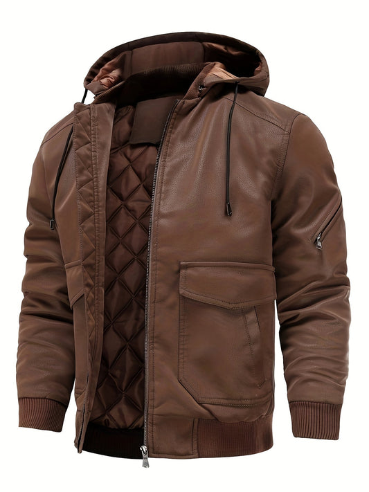 Jacke Braun - Urbane Herrenlederjacke mit Kapuze