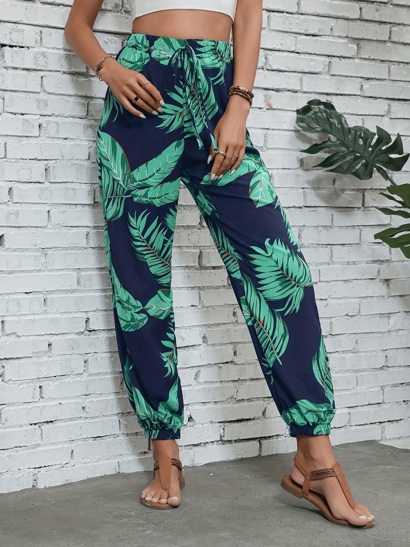 Schwarze Palmen-Print-Hose - Mia