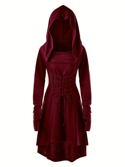 Mittelalterliches Kleid Rot - Kapuzenkleid mit Schnürung