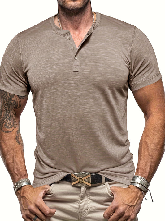 Schwarzes Herren Henley-Sportshirt mit Rundhalsausschnitt - Alex