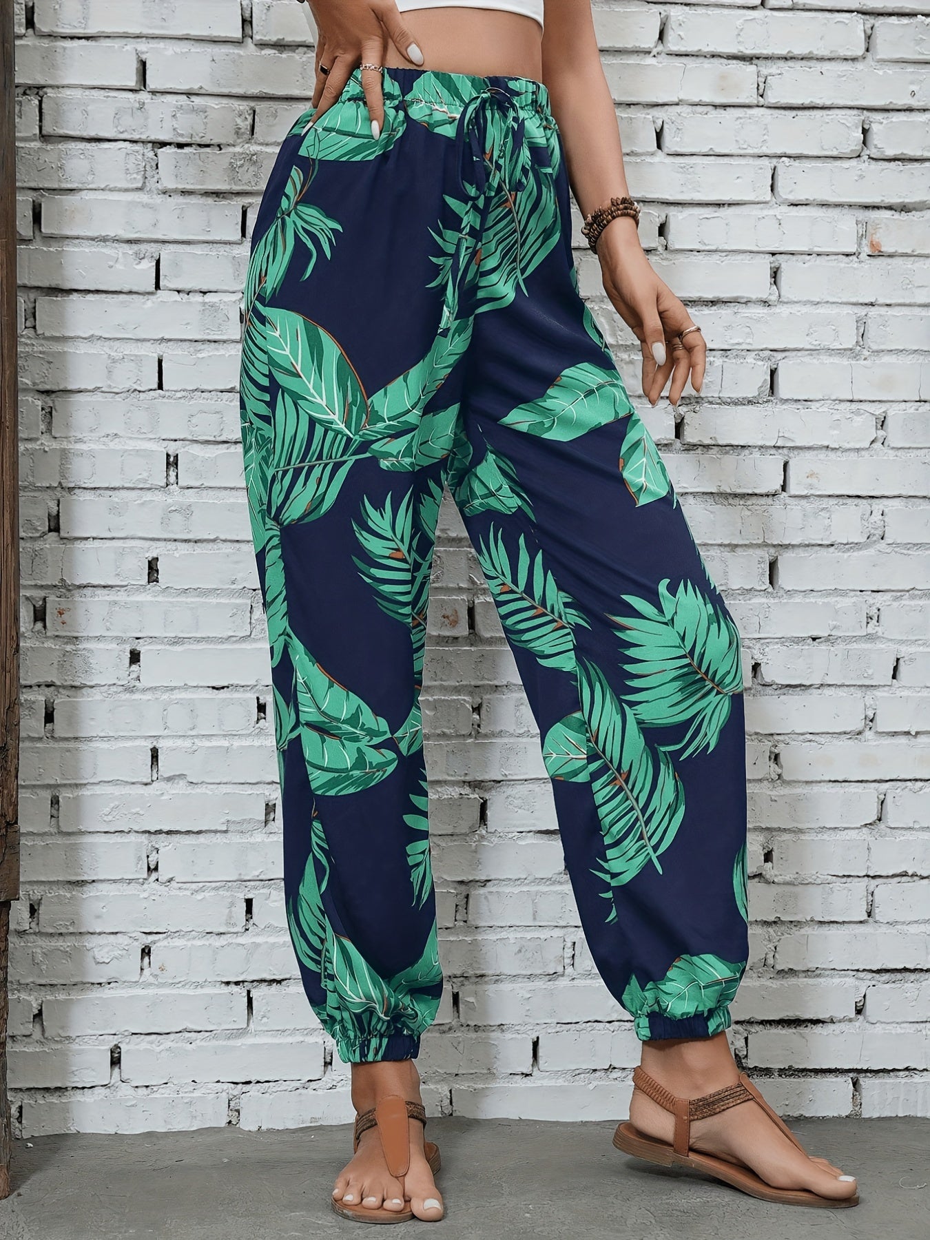 Schwarze Palmen-Print-Hose - Mia