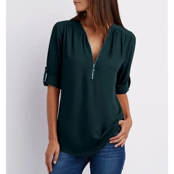 Elegante V-Ausschnitt Bluse – Vielseitig & Chic