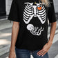 Schwarzes Halloween-T-Shirt mit Skelett-Aufdruck - Rundhalsausschnitt