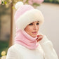 Beige Winter-Fleece-Mütze Set - Flauschiges Beanie mit Schal für Damen