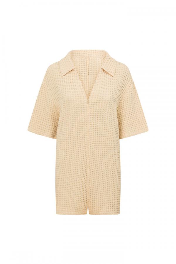 Ava – Beige Waffelpique Playsuit