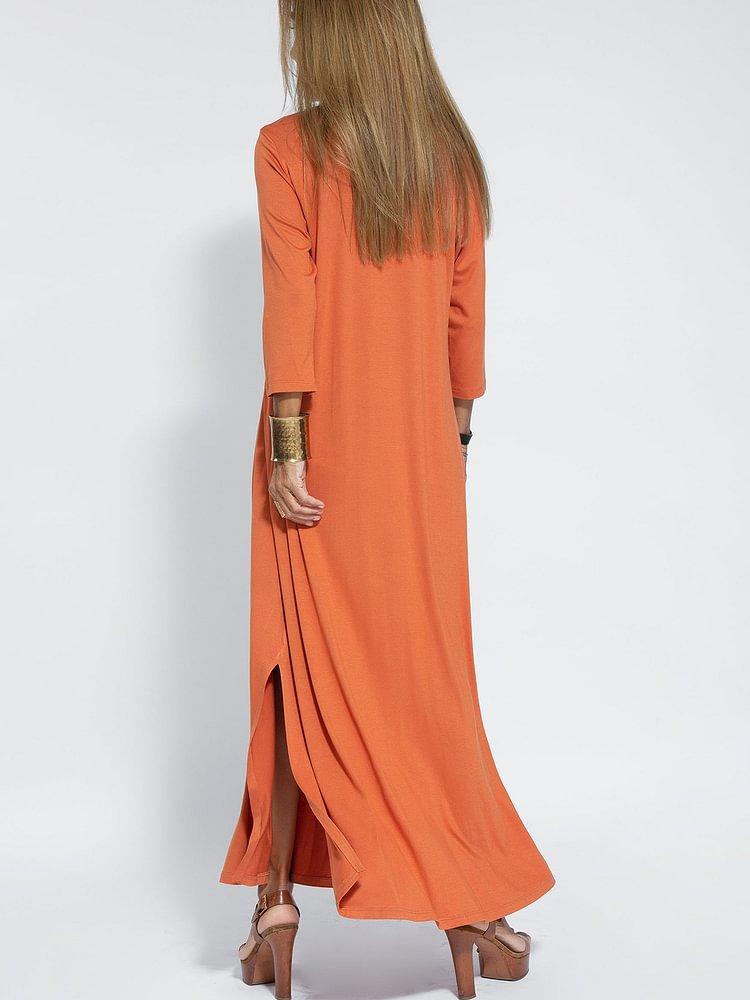 Bella - Oranges Komfort-Kleid mit V-Ausschnitt