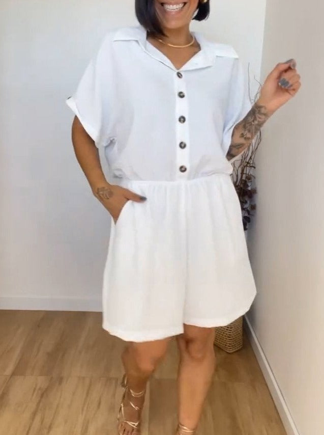 Mia – Eleganter Weißer Shirt-Overall